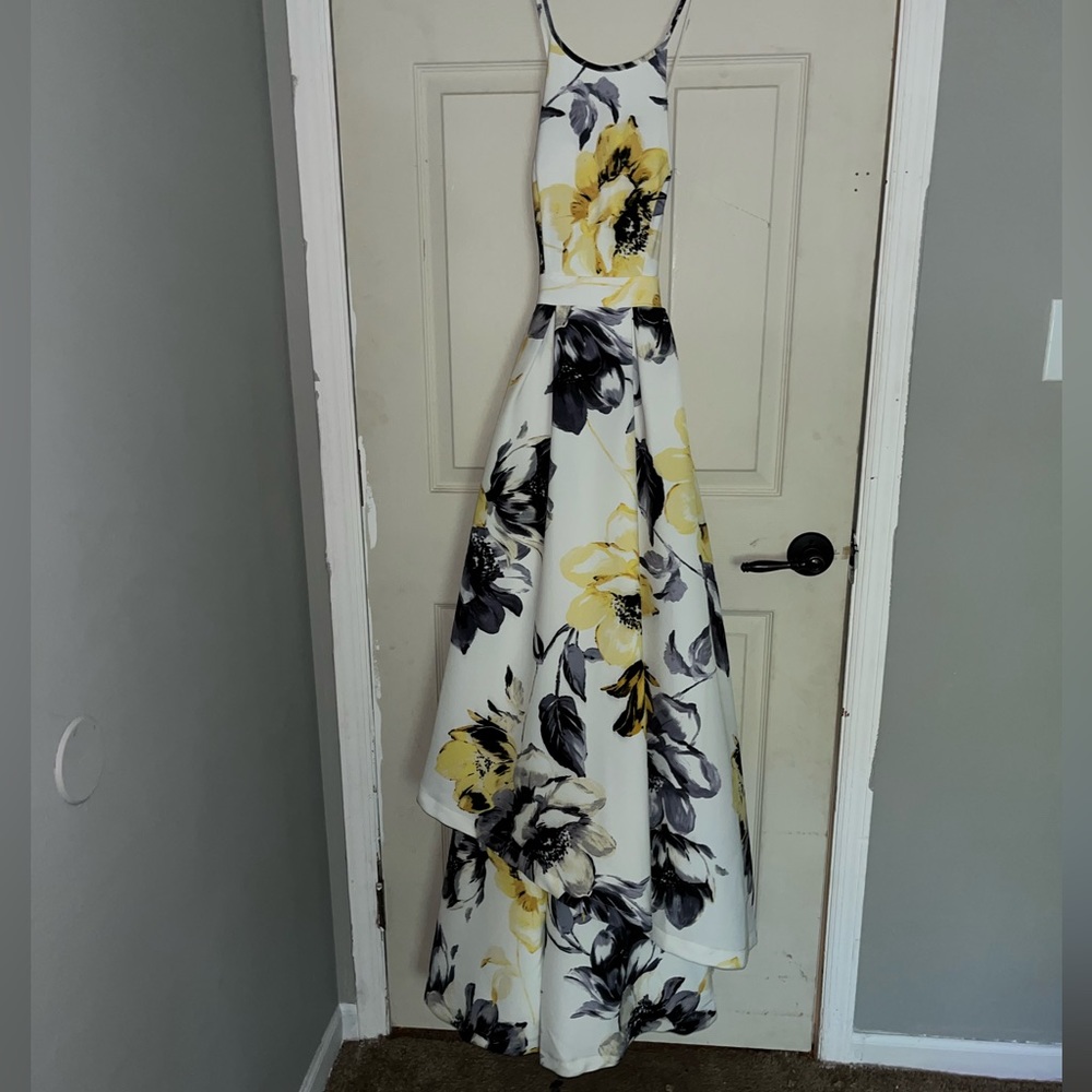 Xtraordinary • Yellow and purple floral • floor length •high neck